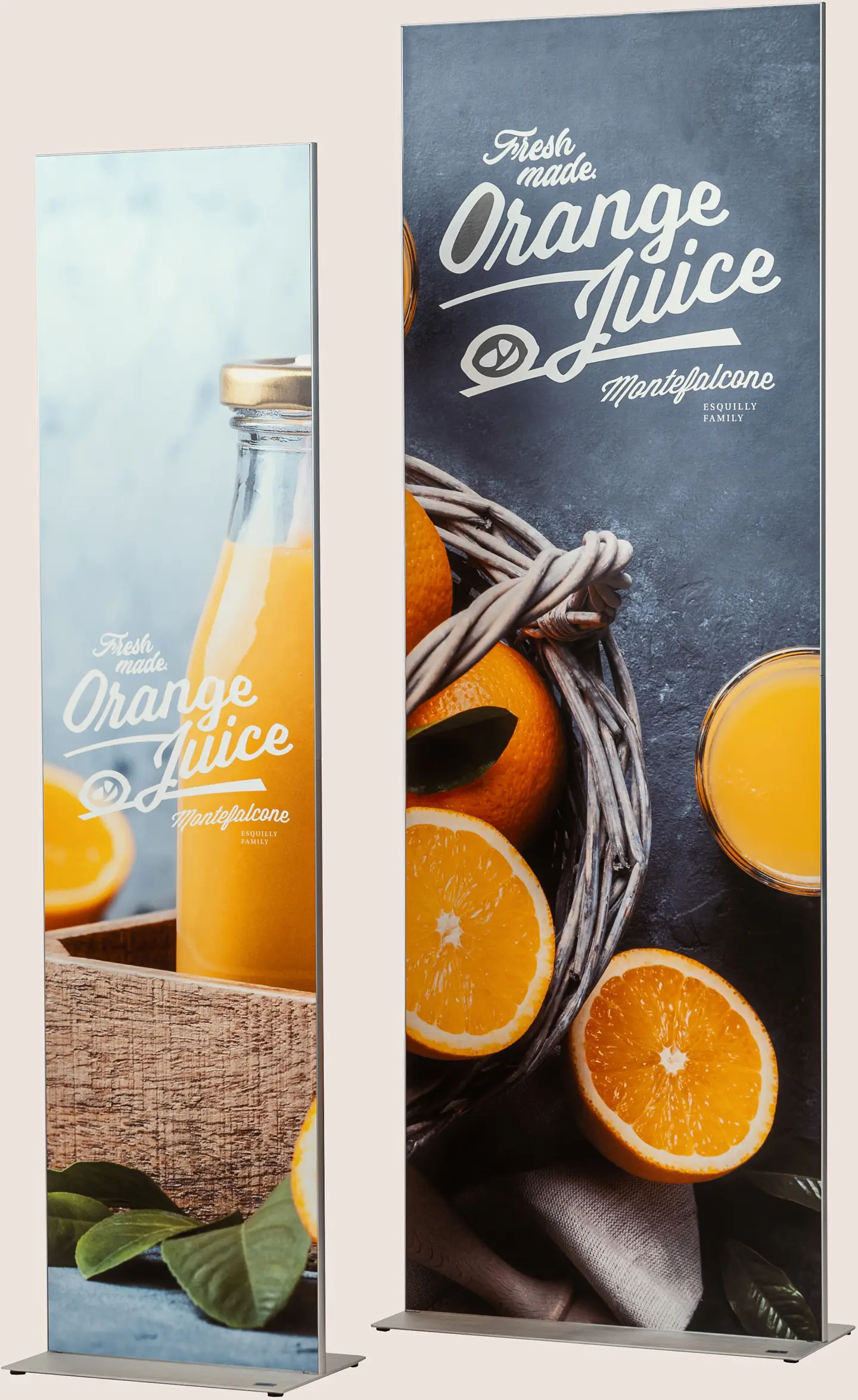 Roll-Ups mit frischem Orangensaft und Orangen abgebildet.