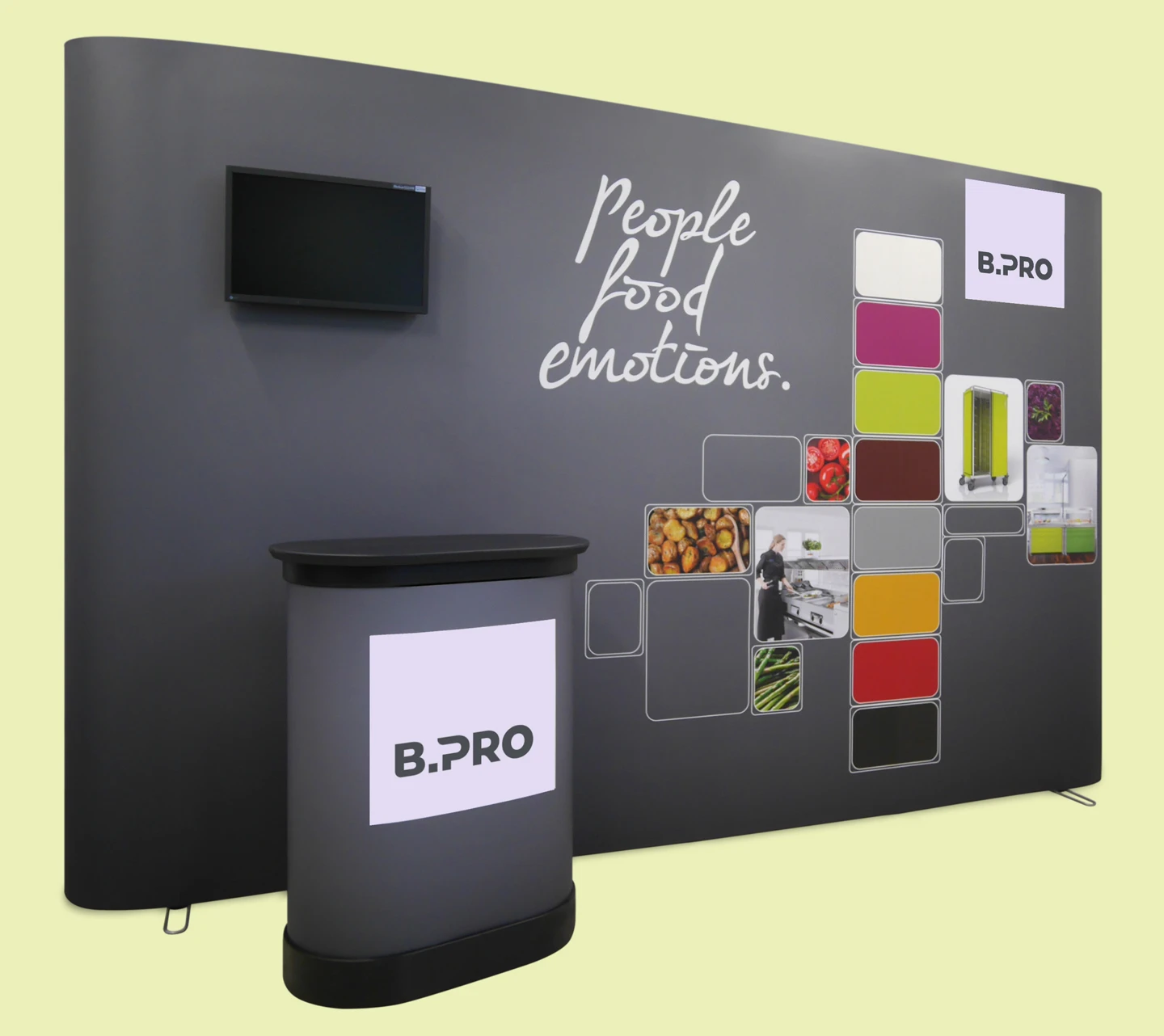 Popup-Messewand mit Monitor-Integration