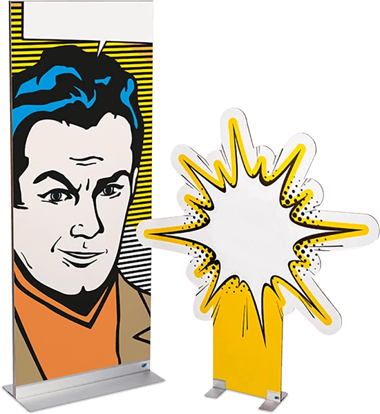 Pop-Art-Porträt mit Sprechblase befestigt am Expolinc Panel Base